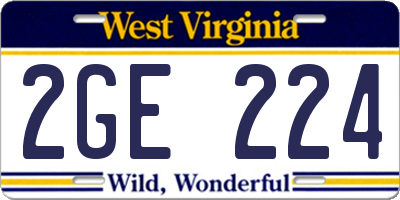 WV license plate 2GE224