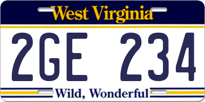 WV license plate 2GE234
