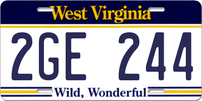 WV license plate 2GE244