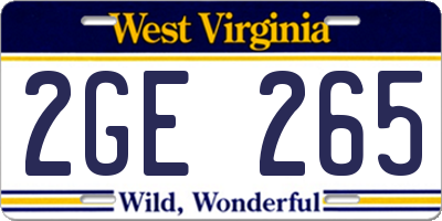 WV license plate 2GE265