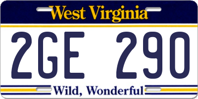 WV license plate 2GE290