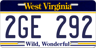 WV license plate 2GE292