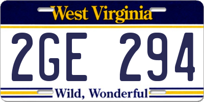 WV license plate 2GE294