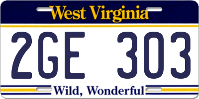 WV license plate 2GE303