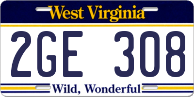 WV license plate 2GE308