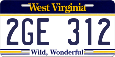 WV license plate 2GE312