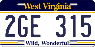 WV license plate 2GE315