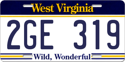 WV license plate 2GE319