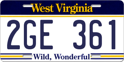 WV license plate 2GE361