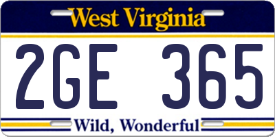 WV license plate 2GE365