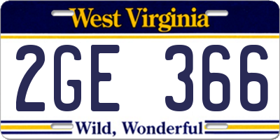 WV license plate 2GE366