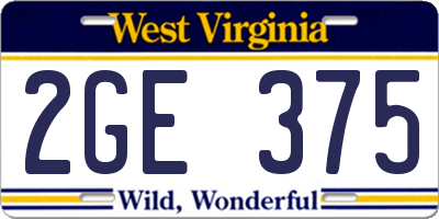 WV license plate 2GE375