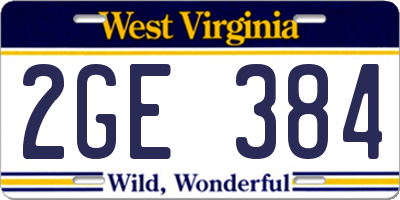 WV license plate 2GE384