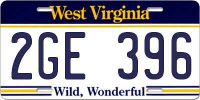 WV license plate 2GE396
