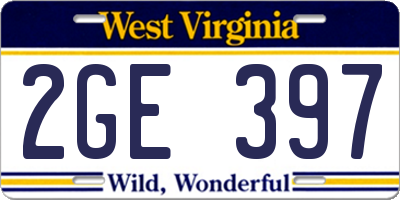 WV license plate 2GE397