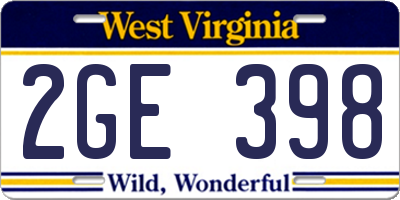 WV license plate 2GE398