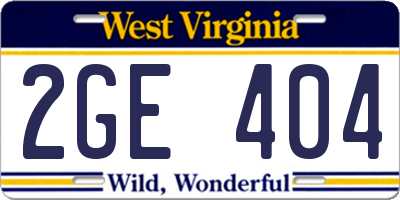 WV license plate 2GE404