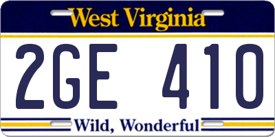 WV license plate 2GE410