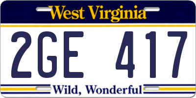 WV license plate 2GE417