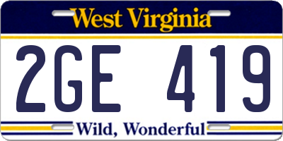 WV license plate 2GE419
