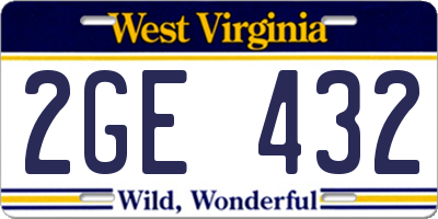 WV license plate 2GE432