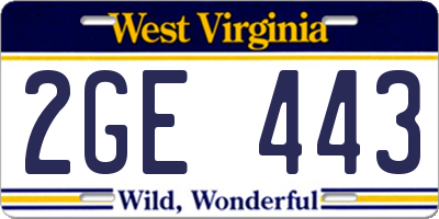 WV license plate 2GE443