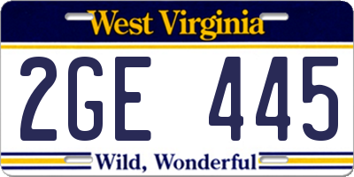 WV license plate 2GE445