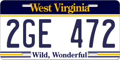 WV license plate 2GE472