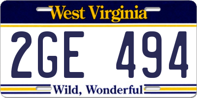 WV license plate 2GE494