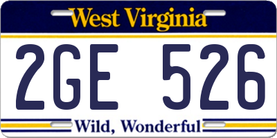 WV license plate 2GE526