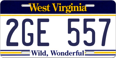 WV license plate 2GE557