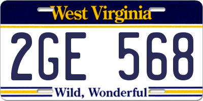 WV license plate 2GE568