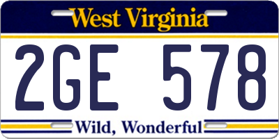 WV license plate 2GE578