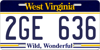 WV license plate 2GE636