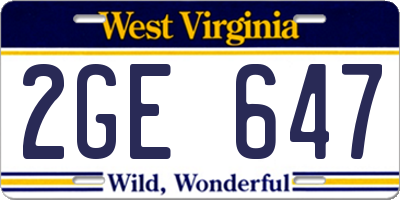 WV license plate 2GE647