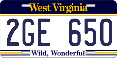 WV license plate 2GE650
