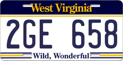 WV license plate 2GE658