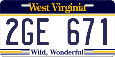 WV license plate 2GE671