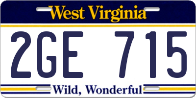 WV license plate 2GE715