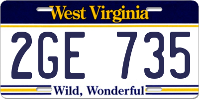 WV license plate 2GE735