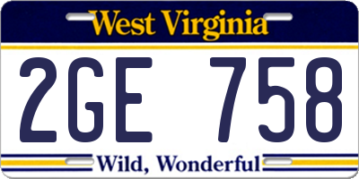 WV license plate 2GE758