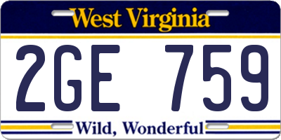 WV license plate 2GE759