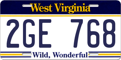 WV license plate 2GE768