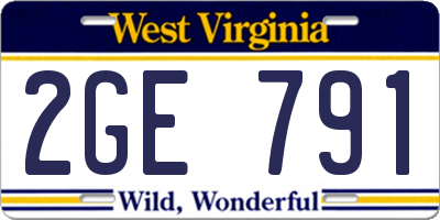 WV license plate 2GE791