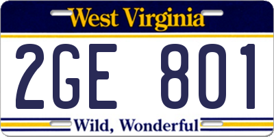 WV license plate 2GE801