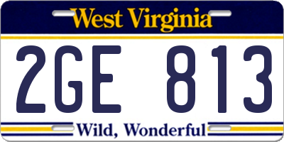 WV license plate 2GE813