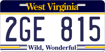 WV license plate 2GE815