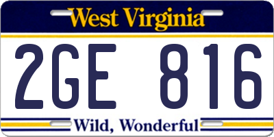 WV license plate 2GE816