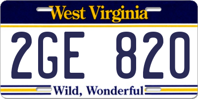 WV license plate 2GE820