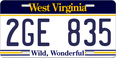 WV license plate 2GE835